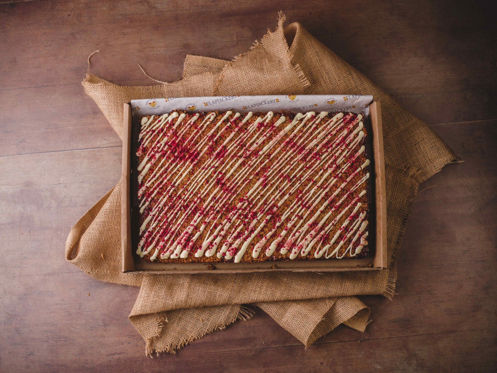 Raspberry & White Chocolate Flapjack Platter | Tray | Cut Into 12-96 Pieces | Gluten Free | No Palm Oil