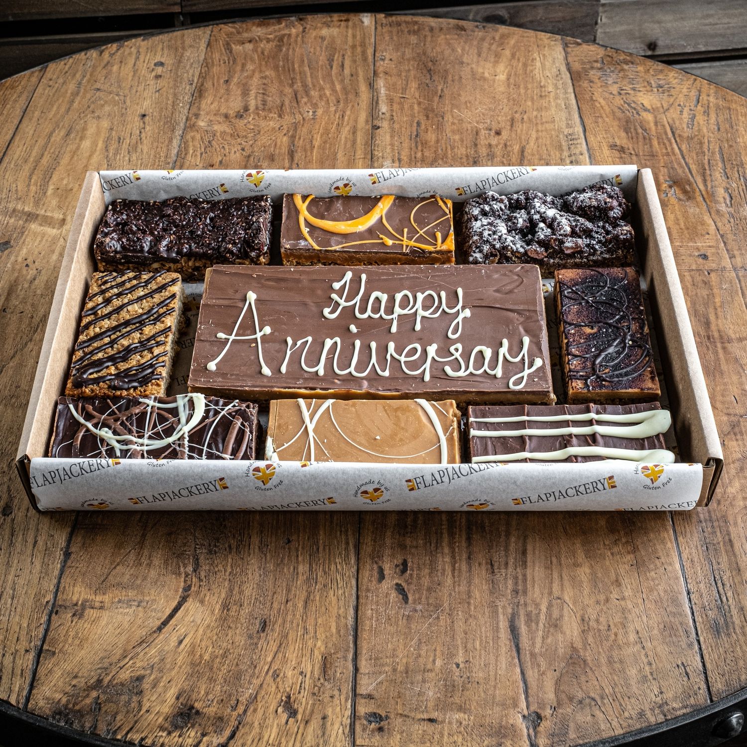 Happy Anniversary Message Flapjack Box from £38.00