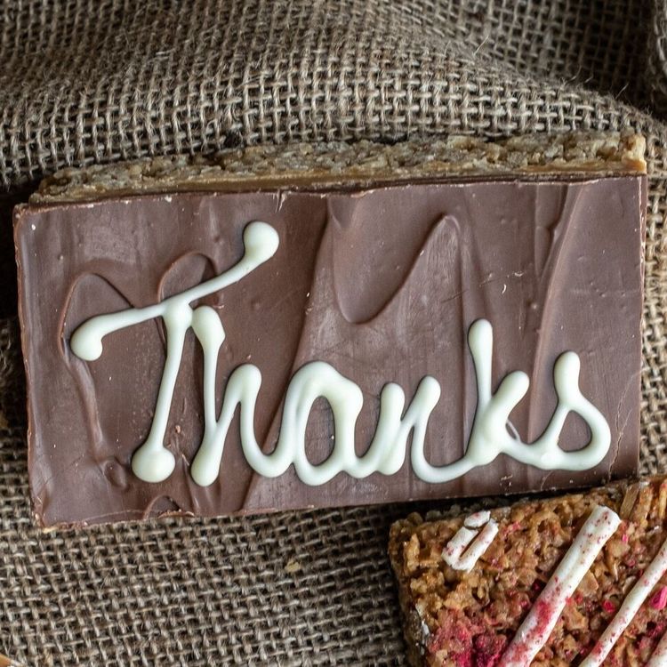 Small Message Flapjack Plaque With White Chocolate Message