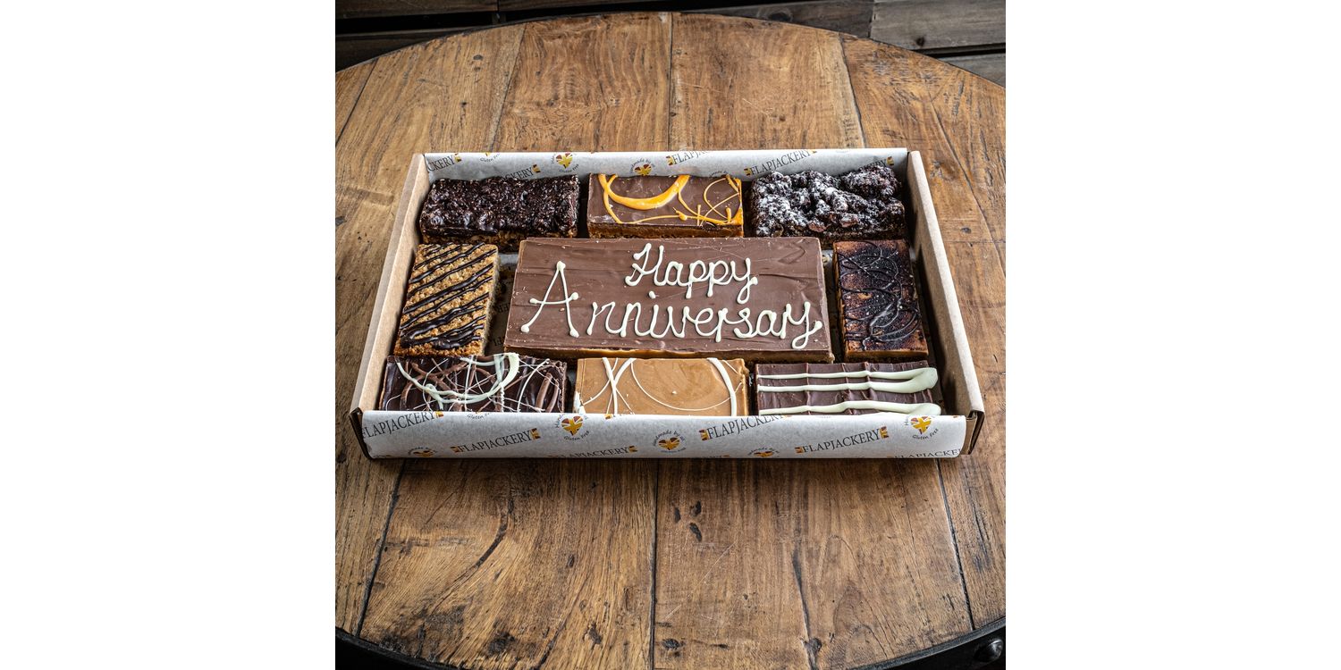 Happy Anniversary Message Flapjack Box from £38.00