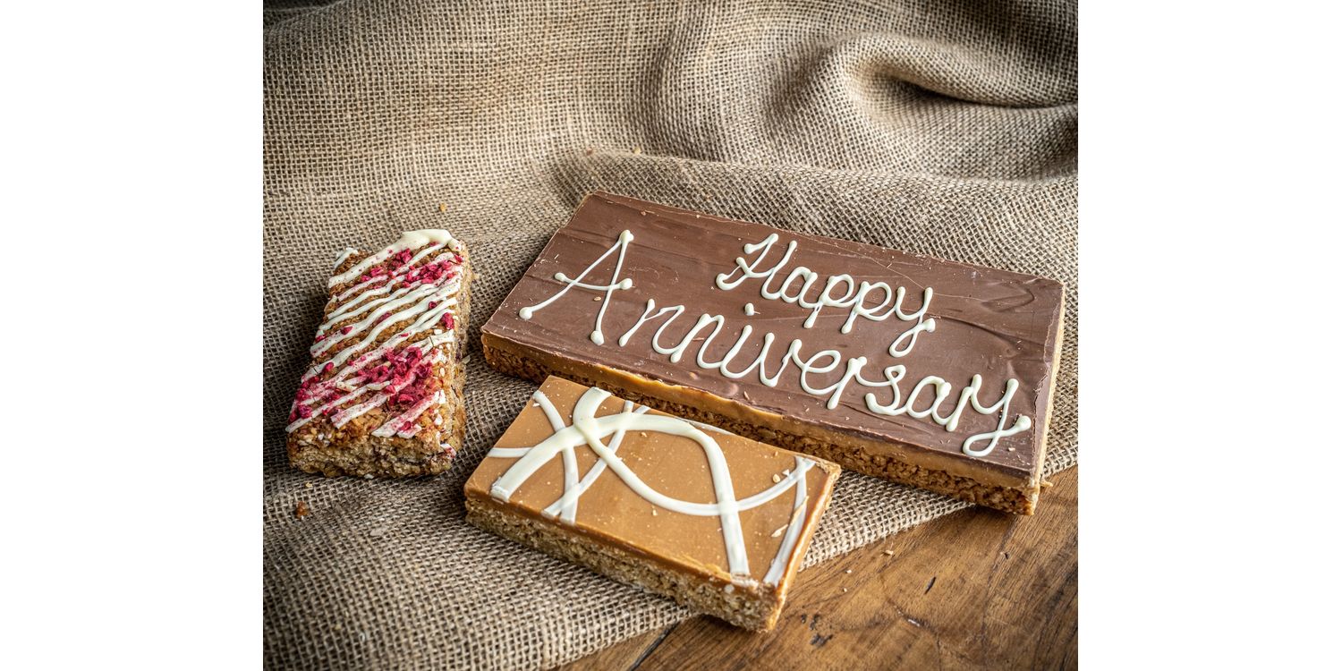 Happy Anniversary Message Flapjack Box from £38.00