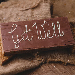 Large Message Flapjack Plaque With White Chocolate Message - Get Well