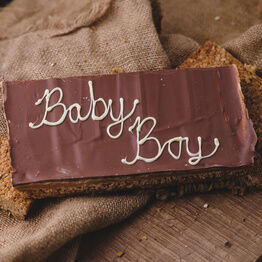 Large Message Flapjack Plaque With White Chocolate Message - Baby Boy